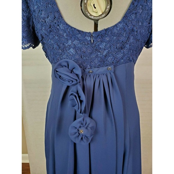 Lanz of Salzburg A-Line Lace Chiffon Blue Gown 10 - Picture 7 of 11